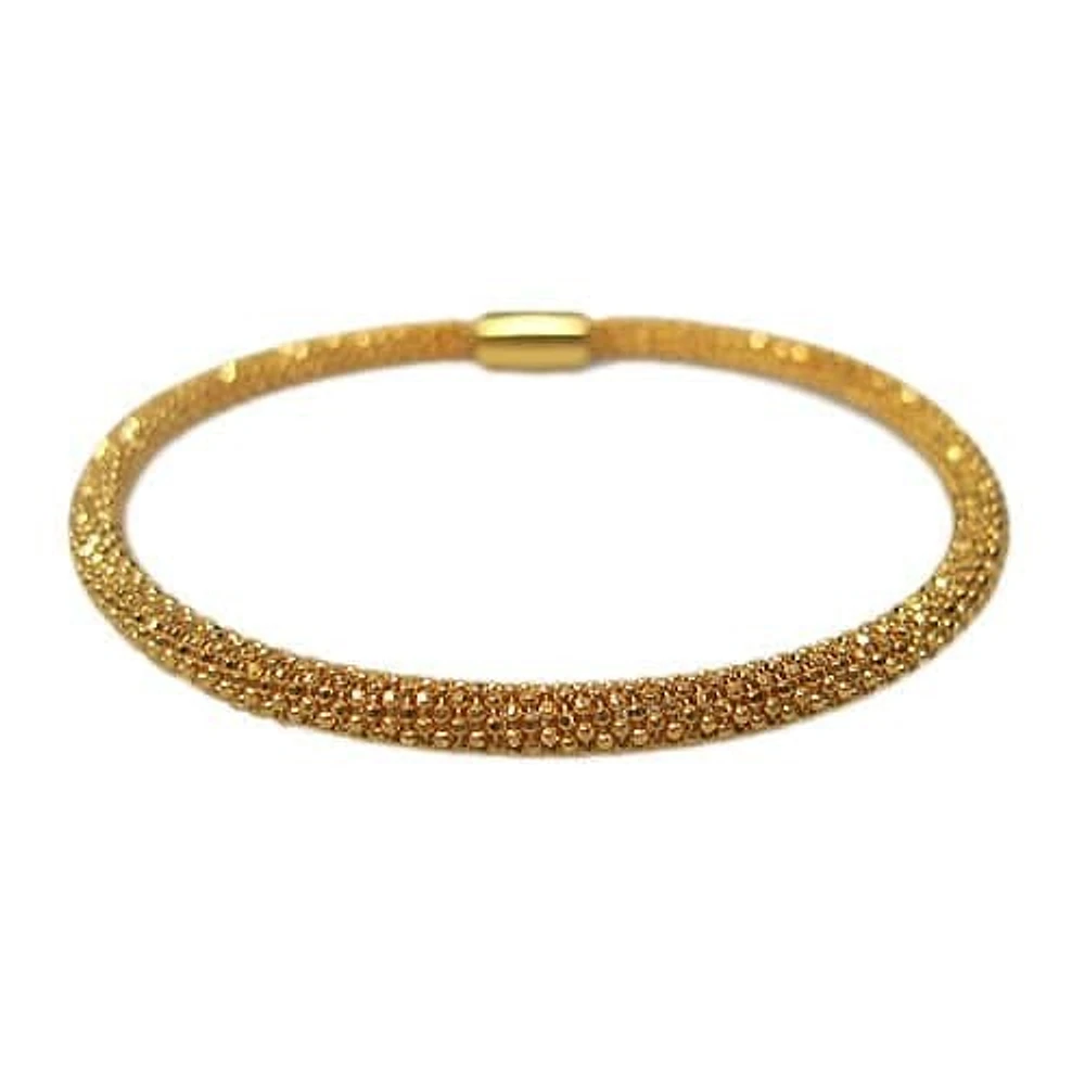 Sterling Silver With Gold, Diamond Cut 4mm Width Mesh Style Bracelet With Magnetic Clasp