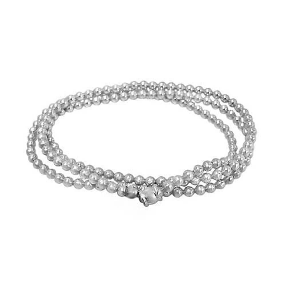 Sterling Silver, 3mm Ball Bead Elastic Bracelet. Made In Italy