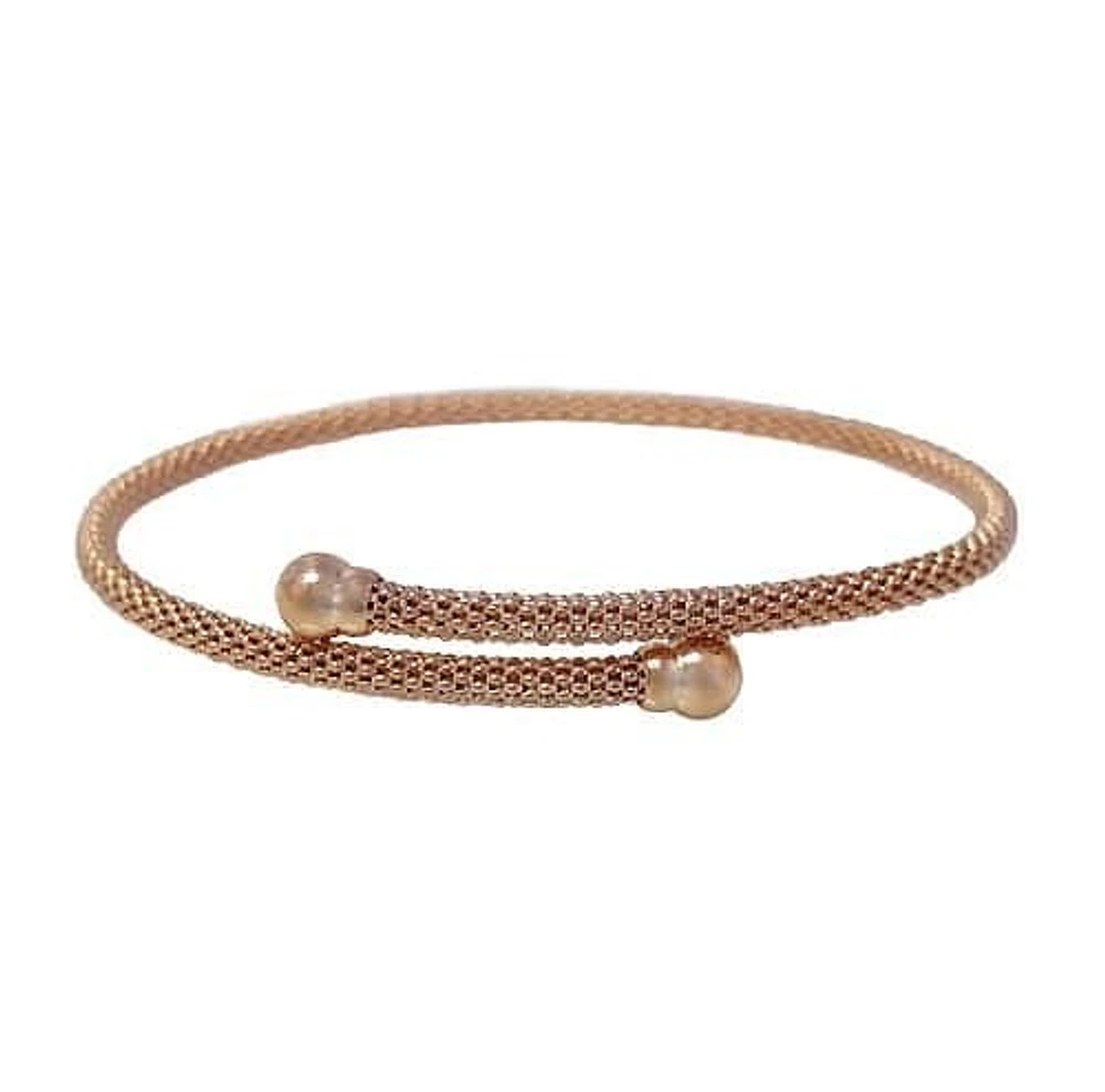 Sterling Silver With Rose Gold, Adjustable 4mm Mesh Bracelet With 7mm Ball Bead