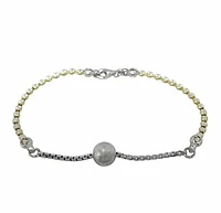 Sterling Silver With Rhodium/Gold, Bead Bracelet With 8mm Center Bead. Made In Italy