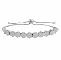 Sterling Silver With Rhodium, Adjustable Bracelet With 7X7mm Honeycomb Bead And Rondelle Rubber Stopper