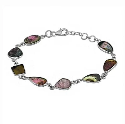 Sterling Silver With Rhodium, Approx. 14X10mm Gemstone Bracelet