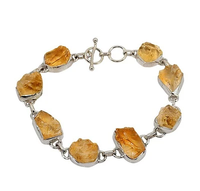 Sterling Silver With Rhodium, 11mm Rough Citrine Bracelet