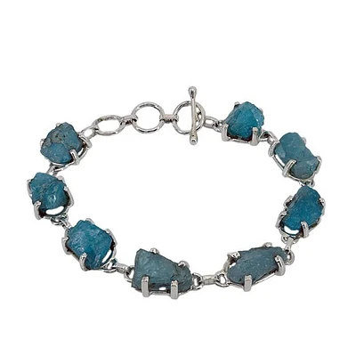Sterling Silver With Rhodium, 10mm Rough Blue Apatite Bracelet