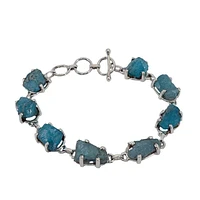 Sterling Silver With Rhodium, 10mm Rough Blue Apatite Bracelet