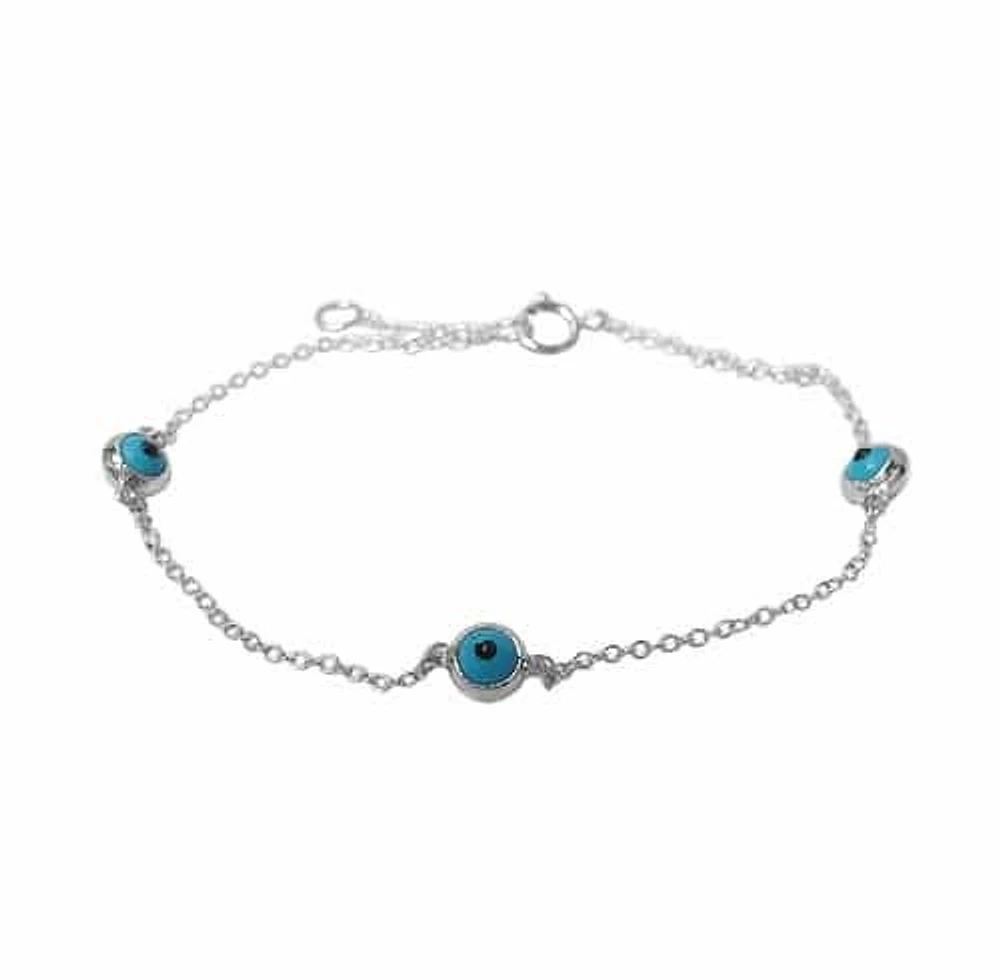 Sterling Silver With Rhodium, 5mm Evil Eye Charm Bracelet