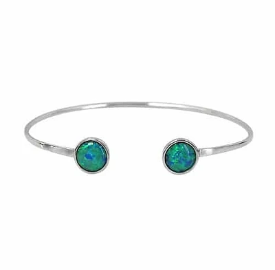 Sterling Silver With Rhodium, 8mm Round Stone Cuff Bracelet