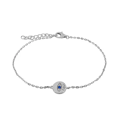 Sterling Silver With Rhodium, 8Mm Evil Eye Bracelet With Cubic Zirconia