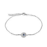 Sterling Silver With Rhodium, 8Mm Evil Eye Bracelet With Cubic Zirconia