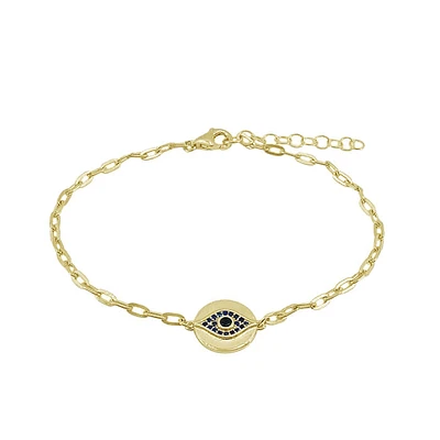 Sterling Silver With Gold, 10mm Evil Eye Bracelet With Cubic Zirconia