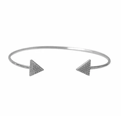 Sterling Silver With Rhodium, Adjustable 9X9mm Arrow Head Wire Bracelet With Cubic Zirconia