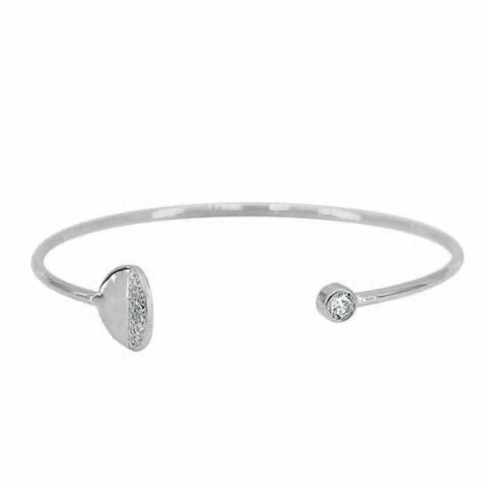 Sterling Silver With Rhodium, Adjustable 2mm Wire Bracelet With Cubic Zirconia