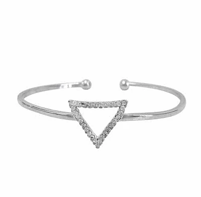 Sterling Silver With Rhodium, 16X19mm Triangular Charm Cuff Bracelet