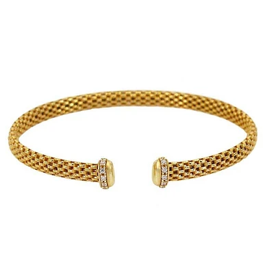 Sterling Silver With Gold, Mesh Bracelet With Cubic Zirconia, 4.5mm Width