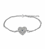 Sterling Silver With Rhodium, Evil Eye And Heart Charm Bracelet