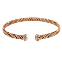 Sterling Silver With Rose Gold, Mesh Bracelet With Cubic Zirconia, 4.5mm Width