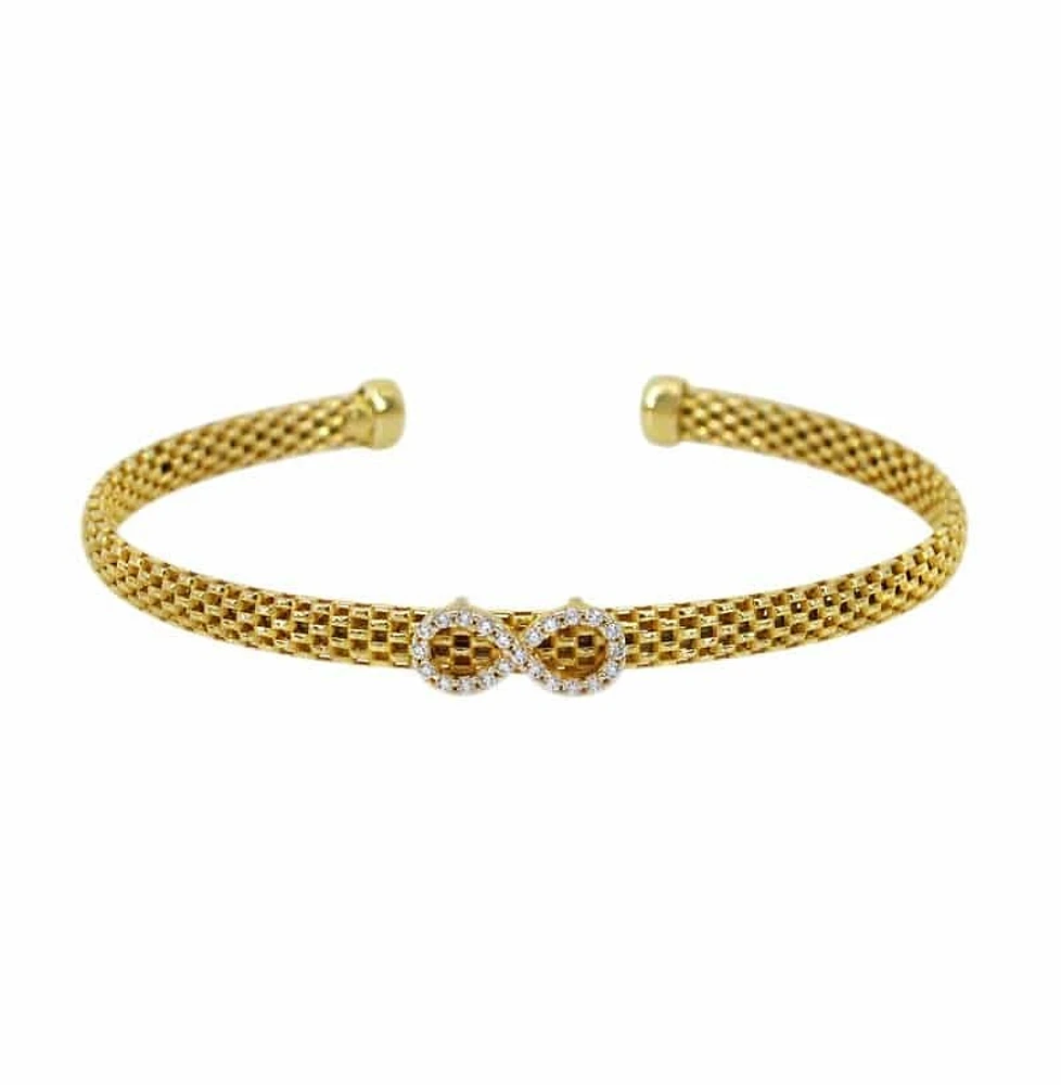 Sterling Silver With Gold, 15X7mm Infinity Mesh Bracelet With Cubic Zirconia