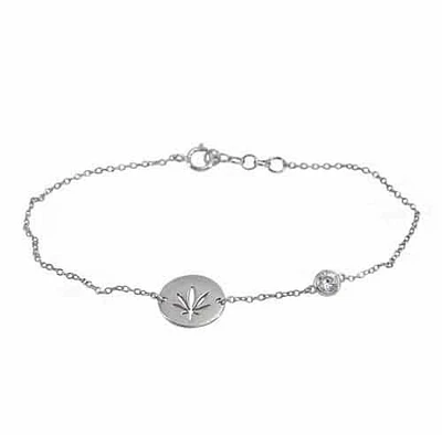 Sterling Silver With Rhodium, 12mm Marijuana Leaf Charm Bracelet