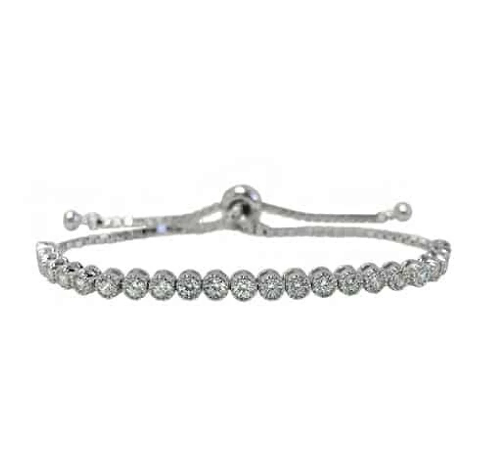 Sterling Silver With Rhodium, Adjustable Stone Bracelet With Silicone Bead Stopper