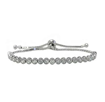 Sterling Silver With Rhodium, Adjustable Stone Bracelet With Silicone Bead Stopper