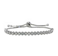 Sterling Silver With Rhodium, Adjustable Stone Bracelet With Silicone Bead Stopper