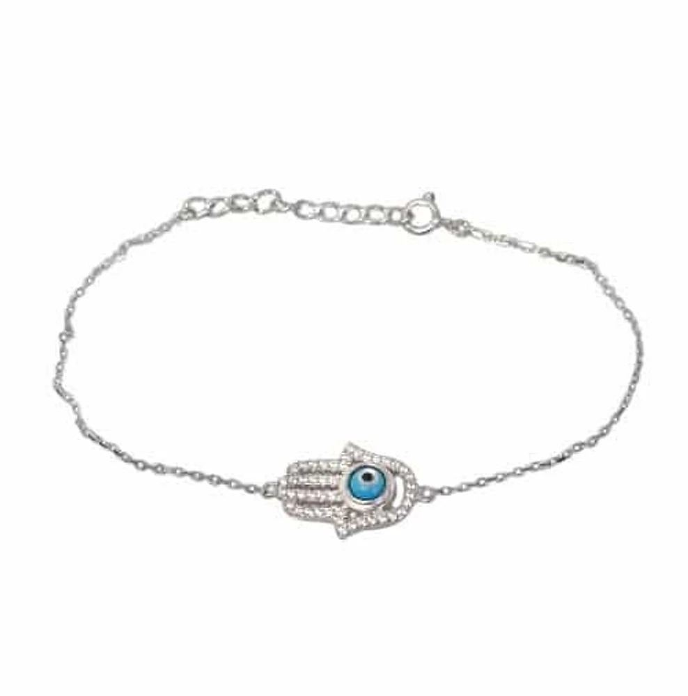 Sterling Silver With Rhodium, 12X16mm Hamsa Bracelet