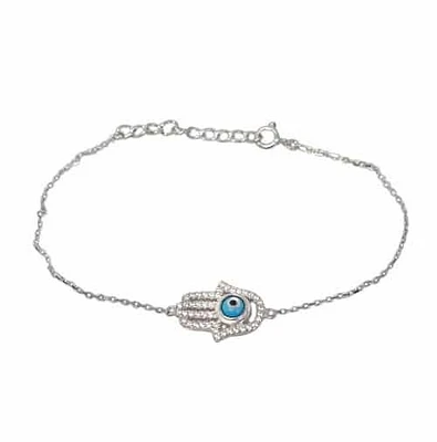 Sterling Silver With Rhodium, 12X16mm Hamsa Bracelet