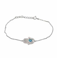 Sterling Silver With Rhodium, 12X16mm Hamsa Bracelet