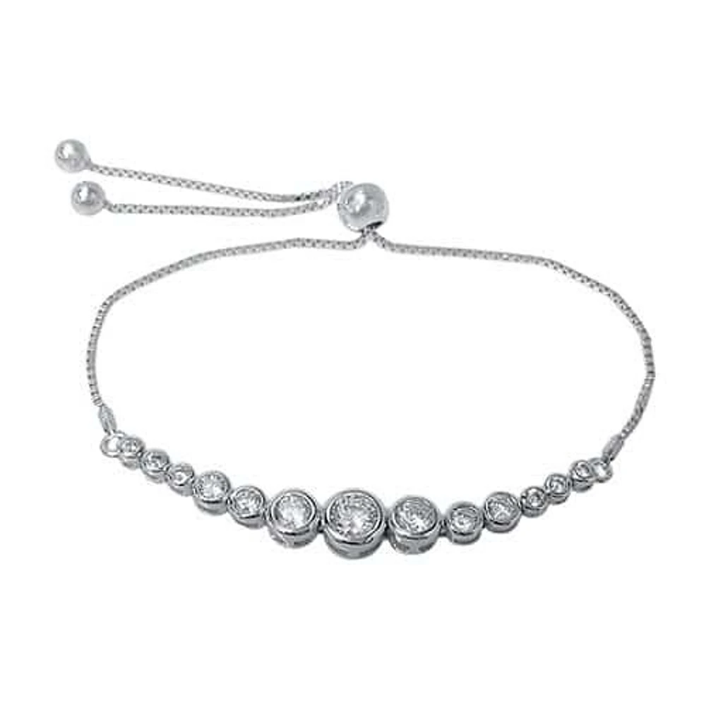 Sterling Silver With Rhodium, Adjustable Stone Bracelet, 3-7mm(Cz), 7mm Silicone Ball Bead Stopper