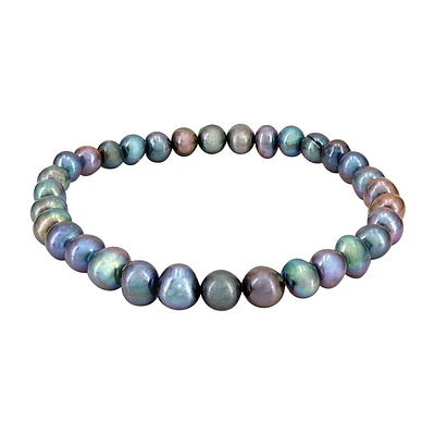 Peacock Freshwater Pearl Elastic Bracelet, 6X8mm