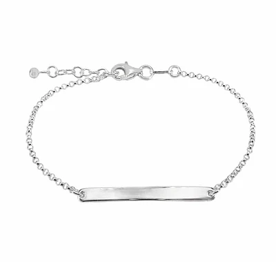 Sterling Silver, Id Bracelet With 2mm Rolo Chain, 28X3mm Id Plate