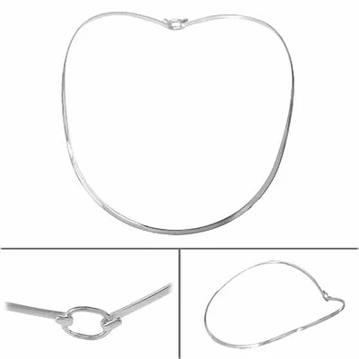 Sterling Silver, Flat Oval Shape Choker With Hook Closure. Approx Size: 3mm Width