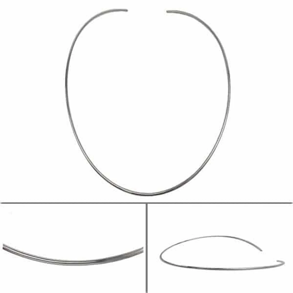 Sterling Silver, Half Round – Half Flat Oval Shape Choker. Approx Size: 3mm Width