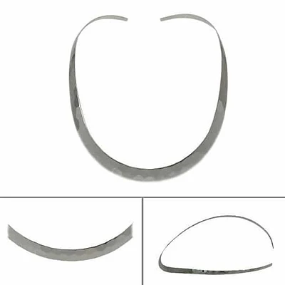 Sterling Silver, Flat Oval Shape Choker With Hammered Finish. Approx Size: 6mm Width