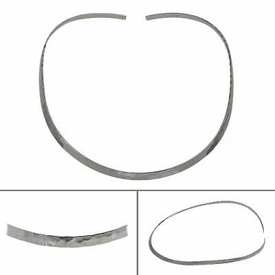 Sterling Silver, Flat, Narrow Oval Shape Choker With Hammered Finish. Approx Size: 5mm Width