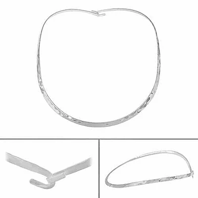 Sterling Silver, Hammered Finish, Flat Oval Shape Choker With Hook Closure. Approx Size: 2mm Width