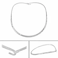 Sterling Silver, Hammered Finish, Flat Oval Shape Choker With Hook Closure. Approx Size: 2mm Width