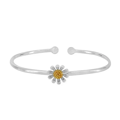 Sterling Silver, 10mm Flower Bangle With 5mm Ball Bead, 2mm Wire