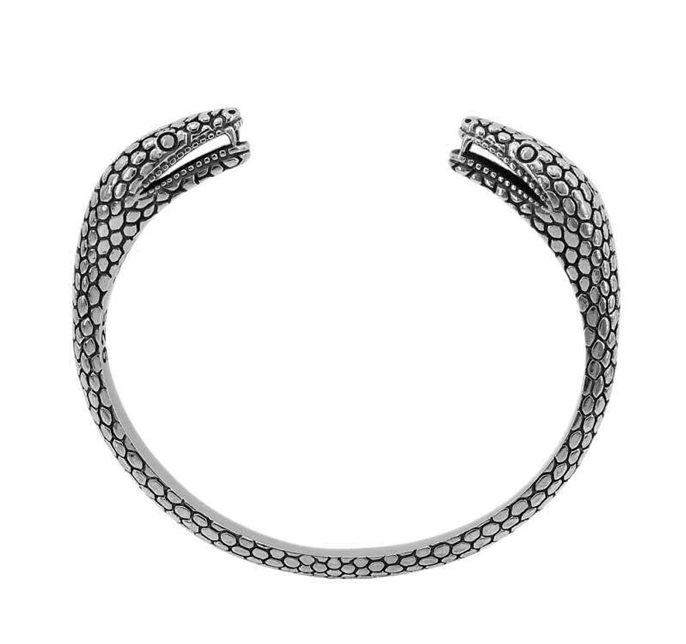 Sterling Silver, Double Snake Head Bangle, 12mm Width