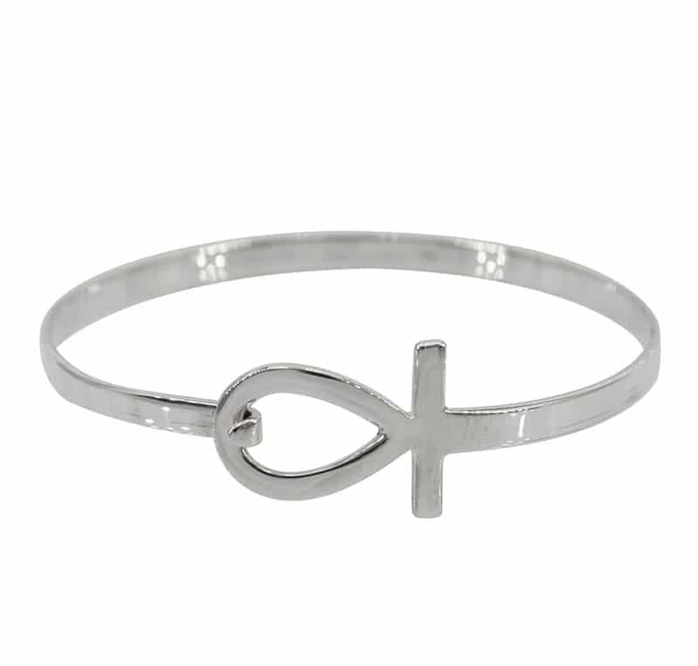 Sterling Silver, Ankh Bangle, 17mm Width, 4mm Band