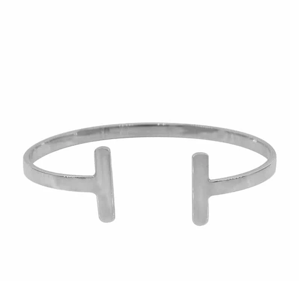 Sterling Silver, Double T Bar Bangle, 18mm Width