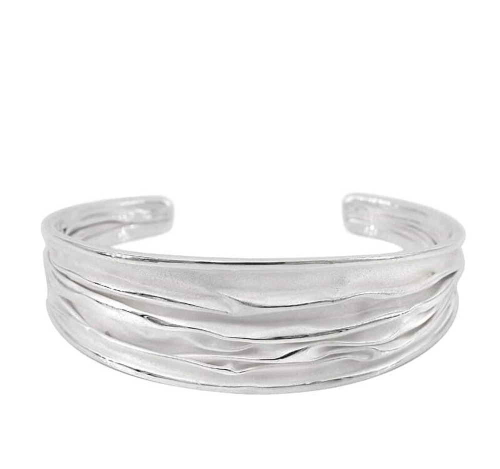 Sterling Silver, Ripple Bangle With Matte Finished, 20mm Width