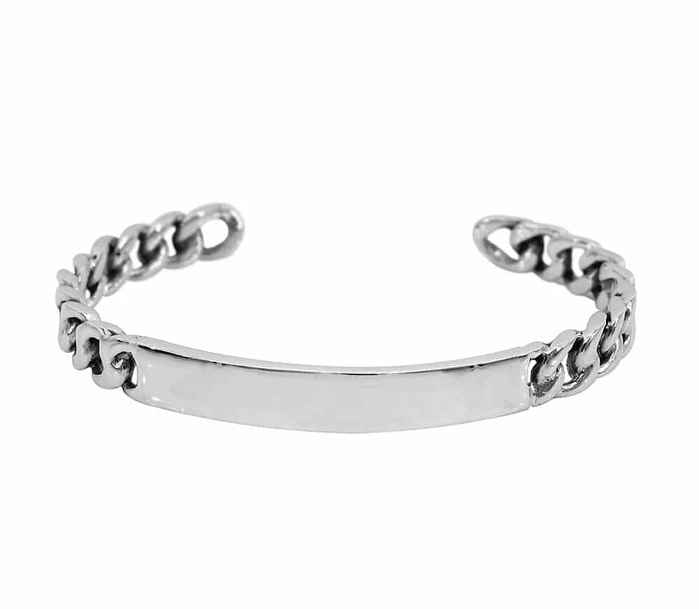 Sterling Silver, Id Bangle, 29×6.5mm And 2mm Thickness Curved Plate