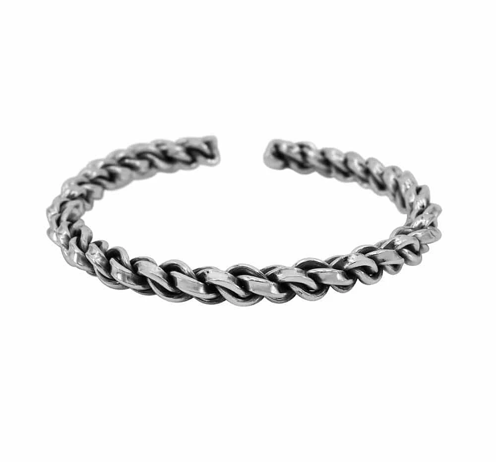 Sterling Silver, Twisted Chain Bangle, 7mm Width