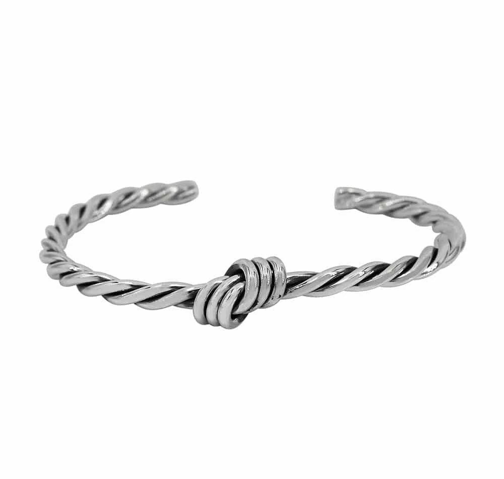 Sterling Silver, 11mm Twisted Knot Bangle, 4mm Width