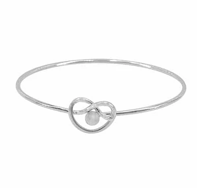 Sterling Silver, 16X14mm Heart Bangle With 5mm Ball, 2mm Thickness Wire