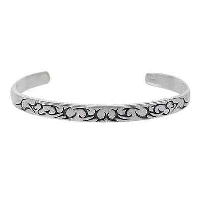 Sterling Silver, Fancy Style Bangle With Detail Design. Approx Size: 6mm Width