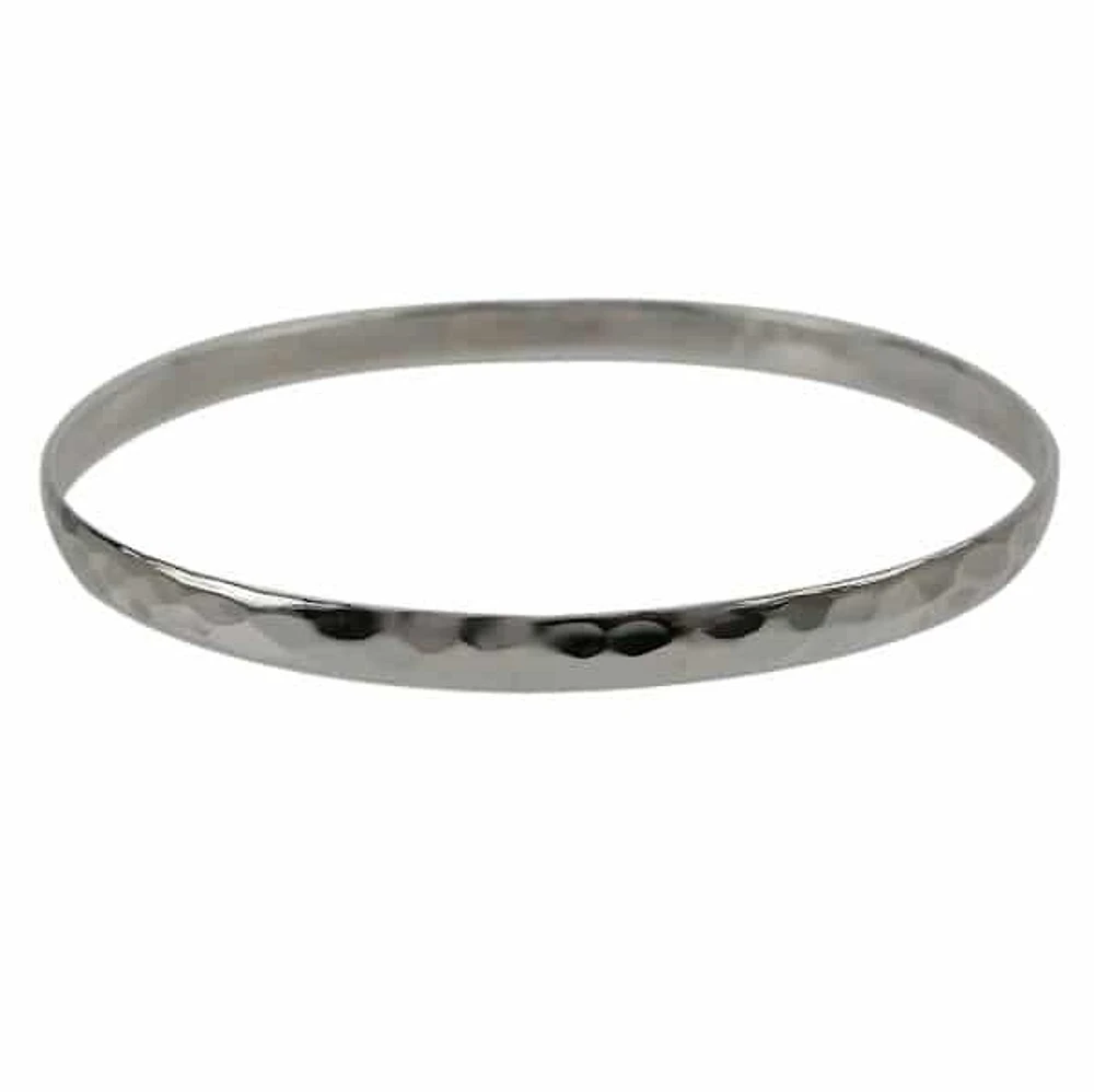 Sterling Silver With Hammered Finish, Smooth Round Shape Bangle. Approx Size: 73mm D X 4mm T