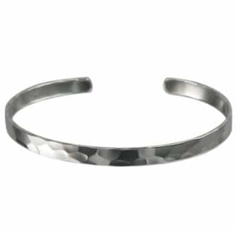 Sterling Silver, Smooth, Flat Hammered Finish Bangle. Approximate Size: 5mm W X 1mm T