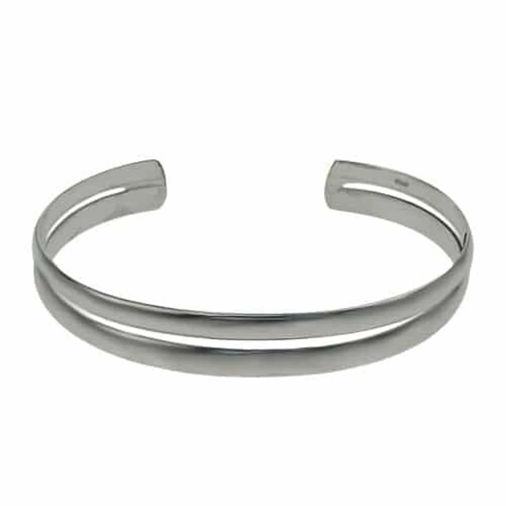 Sterling Silver, Fancy Style Bangle With Double Bar Design. Approx Size: 8mm Width